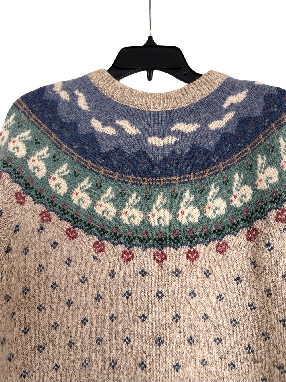 Eddie Bauer Vintage Wool Blend Knit Pullover Sweater with Bunny & Cloud Motif - Picture 6 of 7